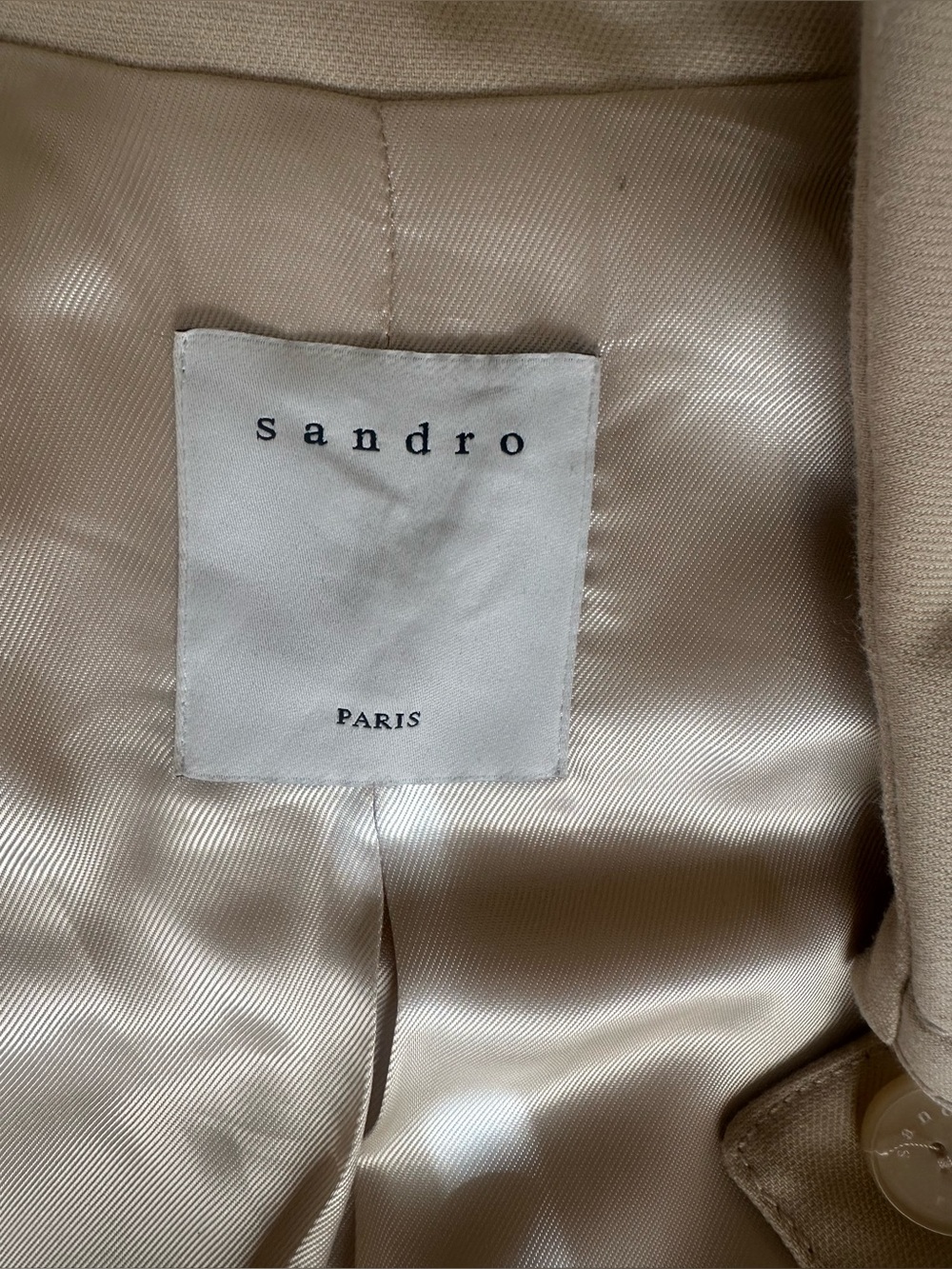 Sandro pleated Cream Satin-Lined Coat Sz.38 - Picture 13 of 14